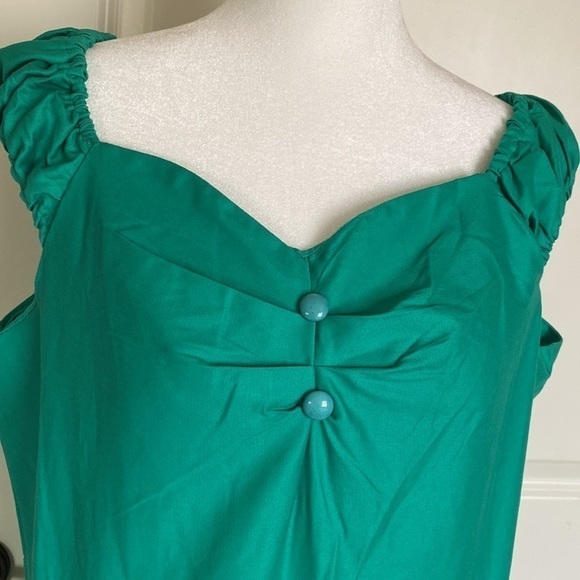 NWT ACEVOG Midi dress women’s XXL Kelly green Baby doll Sweetheart neckline - Picture 3 of 9